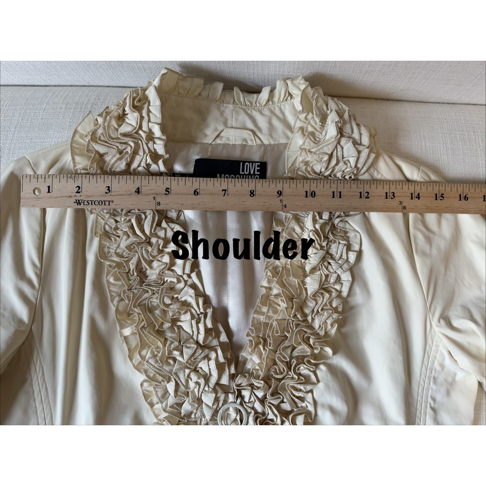 Love Moschino Ruffle Trim Coat Cream Belted US 8 - Picture 7 of 16